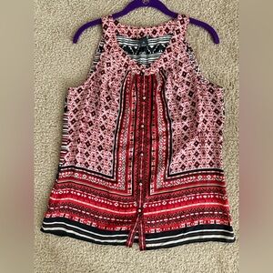 White House Black Market Red and Black Patterned Sleeveless Top